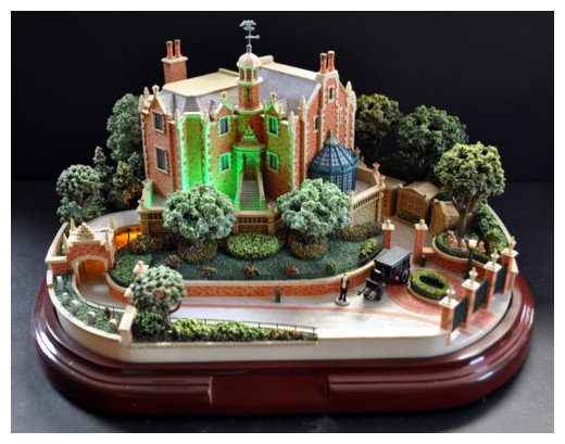 Olszewski Miniature Walt Disney World Main Street, U.S.A. Main Street Haunted Mansion Attraction front view high angle.